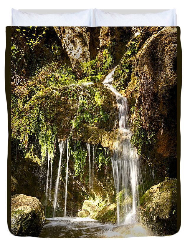 Los Angeles Duvet Cover featuring the photograph Solstice Canyon Waterfall after a heavy winter storm by Joe Doherty
