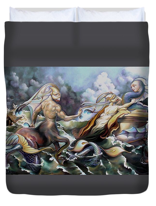 Mermaid Duvet Cover featuring the painting Something Fowl Afloat Redux by Patrick Anthony Pierson