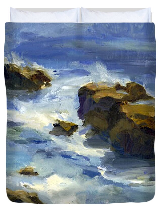 Waves Duvet Cover featuring the painting Soothed By The Sea... by Maria Hunt
