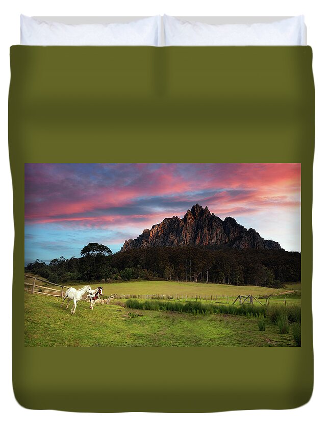 Horse Duvet Cover featuring the photograph Soul Mate by Thienthongthai Worachat