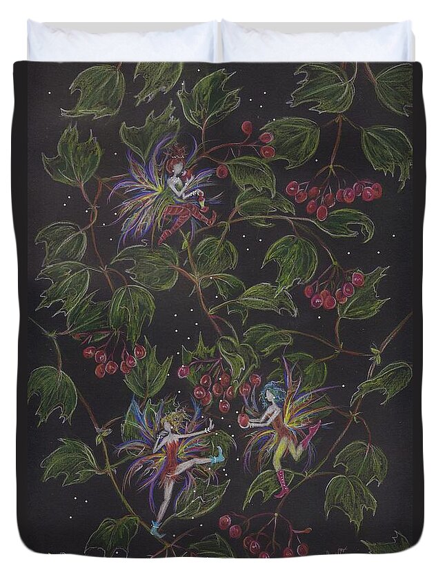 Cranberry Bush Duvet Cover featuring the drawing Sour by Dawn Fairies