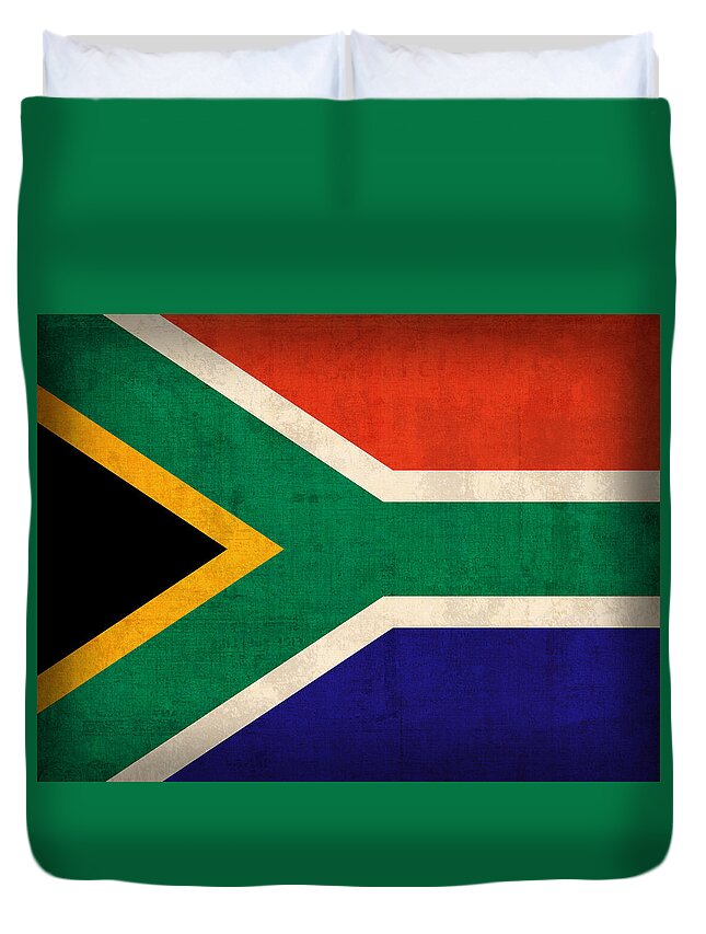 South Africa Flag Vintage Distressed Finish Duvet Cover featuring the mixed media South Africa Flag Vintage Distressed Finish by Design Turnpike