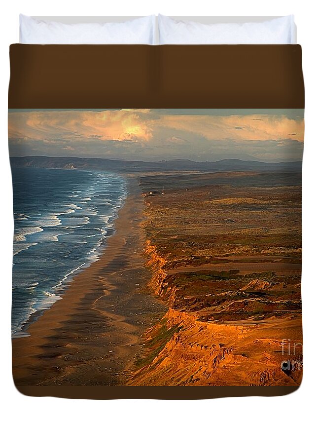 Pt Reyes South Beach Duvet Cover featuring the photograph South Beach Golden Glow by Adam Jewell