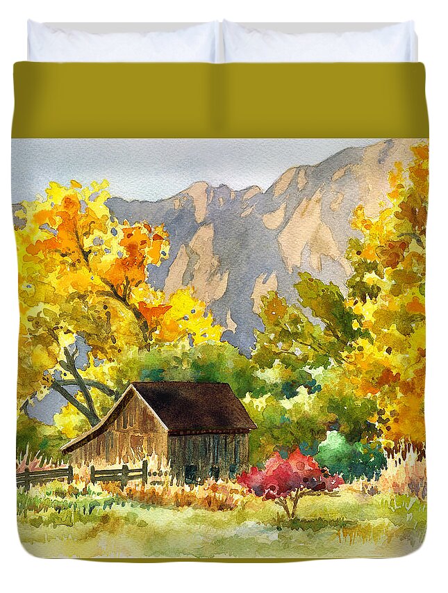 Barn Painting Duvet Cover featuring the painting South Boulder Barn by Anne Gifford