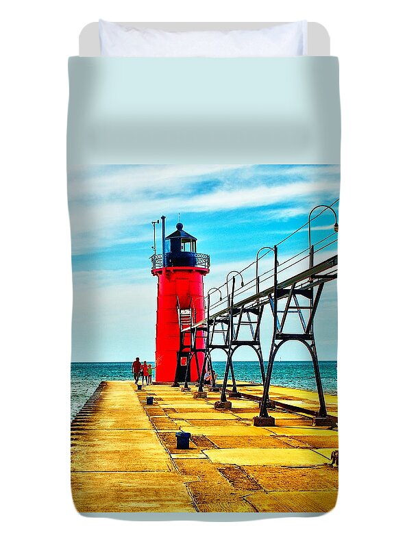 Lighthouse Duvet Cover featuring the photograph South Haven Lighthouse by Nick Zelinsky Jr