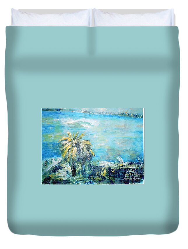 Seascape Duvet Cover featuring the painting South of France  Juan les Pins by Fereshteh Stoecklein