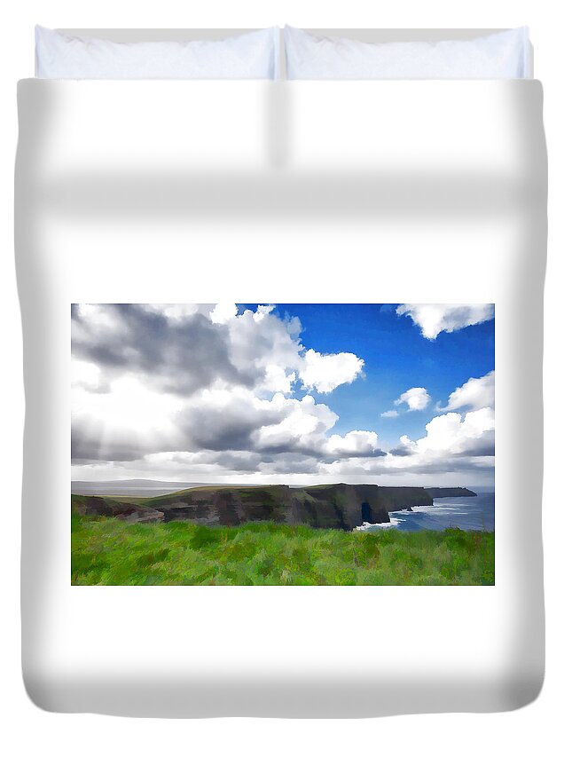Doolin Duvet Cover featuring the photograph South over the Cliffs of Moher by Allan Van Gasbeck