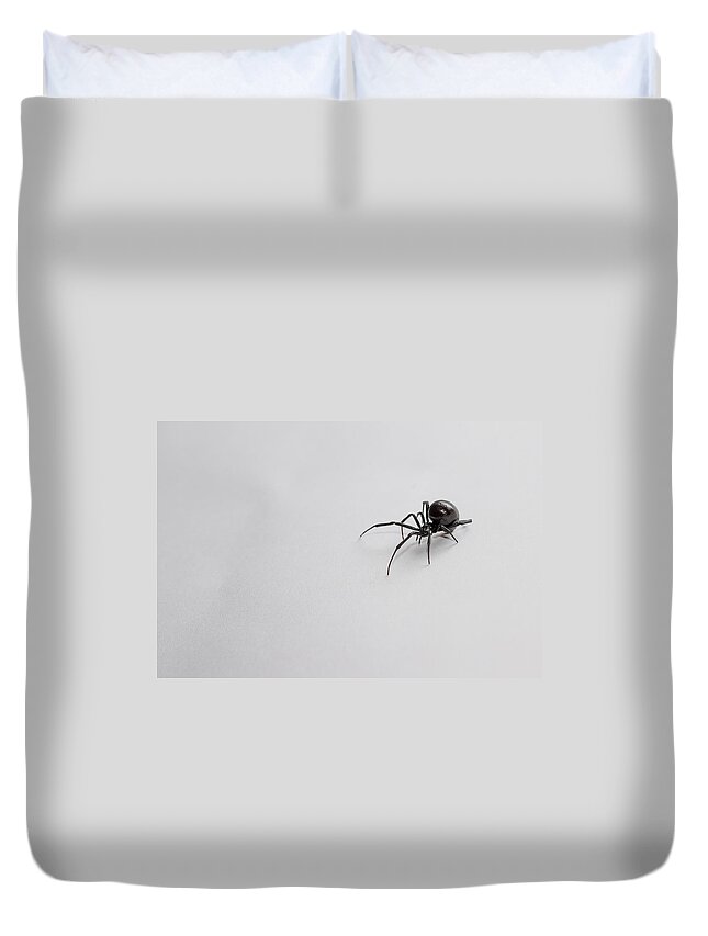 Black Duvet Cover featuring the photograph Southern Black Widow Spider by Amber Flowers