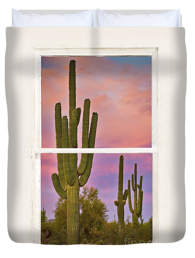 Window Frame Art Duvet Cover featuring the photograph Southwest Desert Colorful Distressed Window Art View by James BO Insogna
