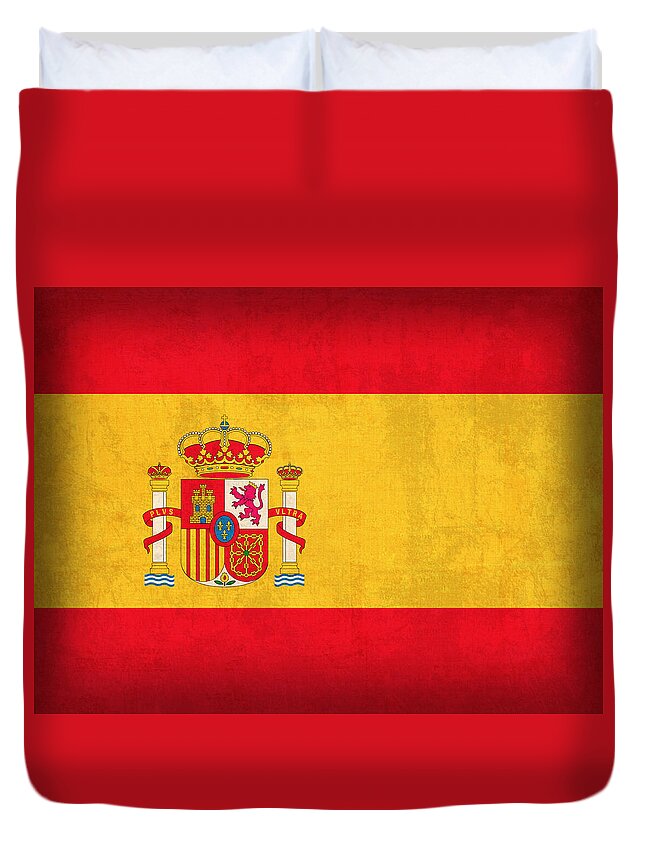 Spain Flag Vintage Distressed Finish Spanish Madrid Barcelona Europe Nation Country Duvet Cover featuring the mixed media Spain Flag Vintage Distressed Finish by Design Turnpike