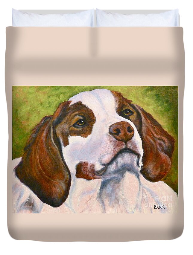 Spaniel Duvet Cover featuring the painting Spaniel Soul by Susan A Becker