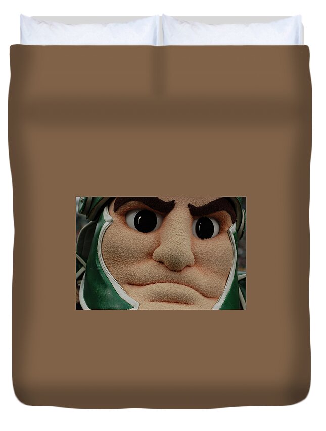 Michigan State University Duvet Cover featuring the photograph Sparty Face by John McGraw