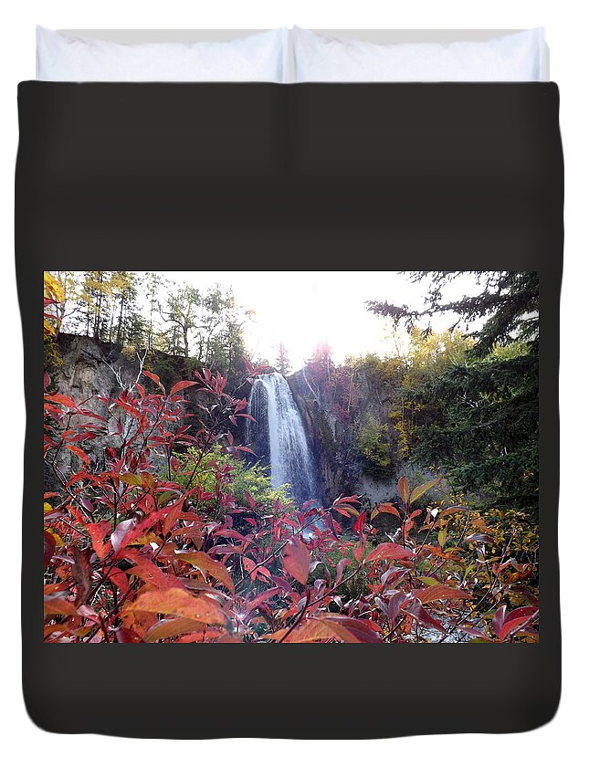 Landscape Duvet Cover featuring the photograph Spearfish Falls by Fiskr Larsen