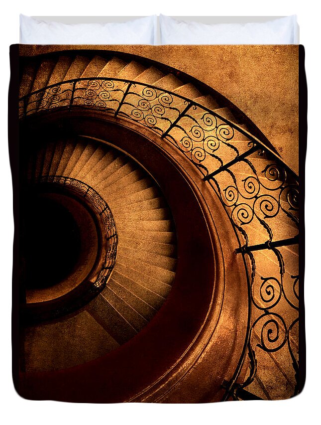Staircase Duvet Cover featuring the photograph Spirals in brown by Jaroslaw Blaminsky