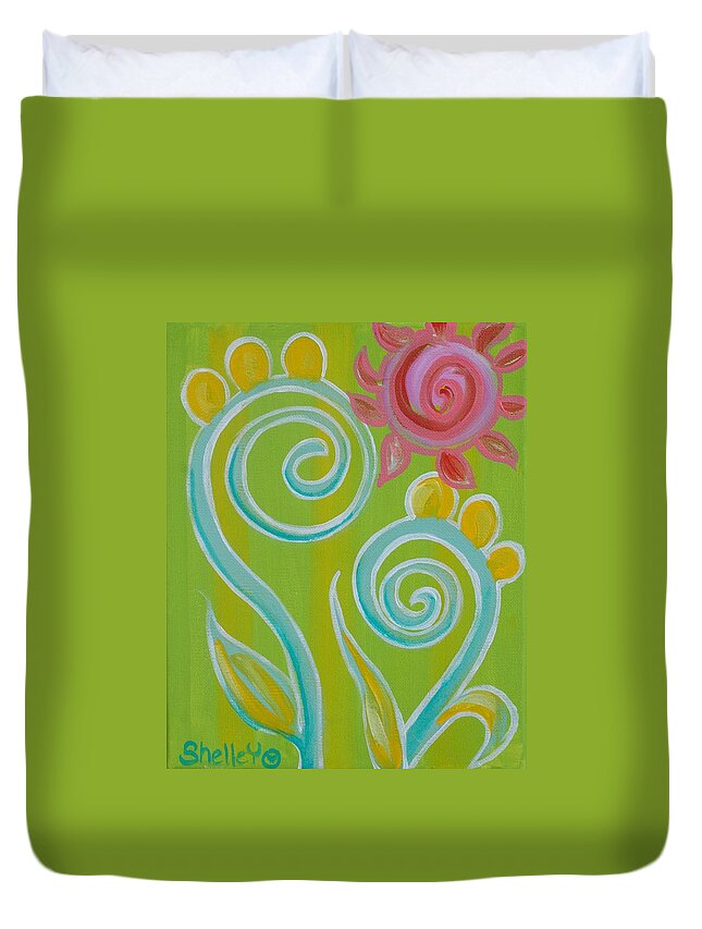  Vine Duvet Cover featuring the painting Spirals by Shelley Overton