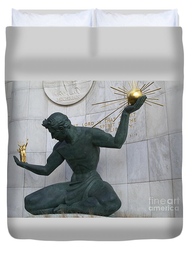 Detroit Duvet Cover featuring the photograph Spirit of Detroit by Ann Horn