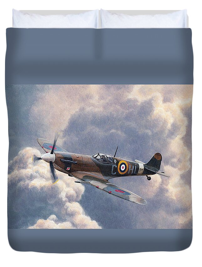 Adult Duvet Cover featuring the photograph Spitfire Plane Flying In Storm Cloud by Ikon Ikon Images