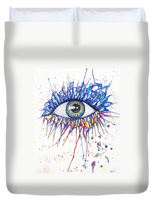 Painting Duvet Cover featuring the painting Splash Eye 1 by Kiki Art