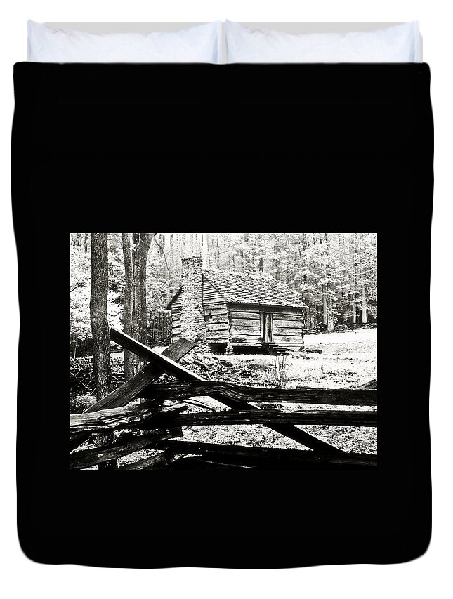 Log Cabin Duvet Cover featuring the photograph Split Rail House by Marty Koch