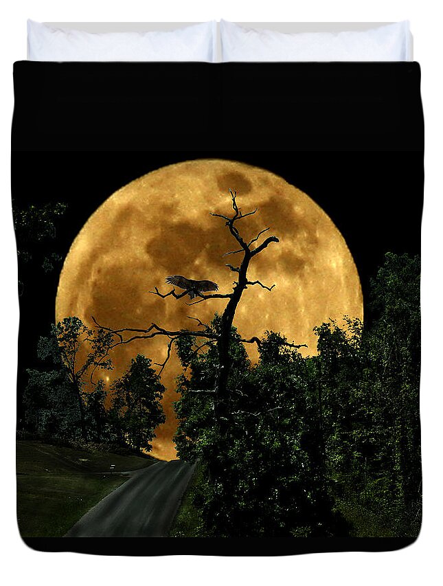 Moon Duvet Cover featuring the photograph Spooky Road by David Yocum