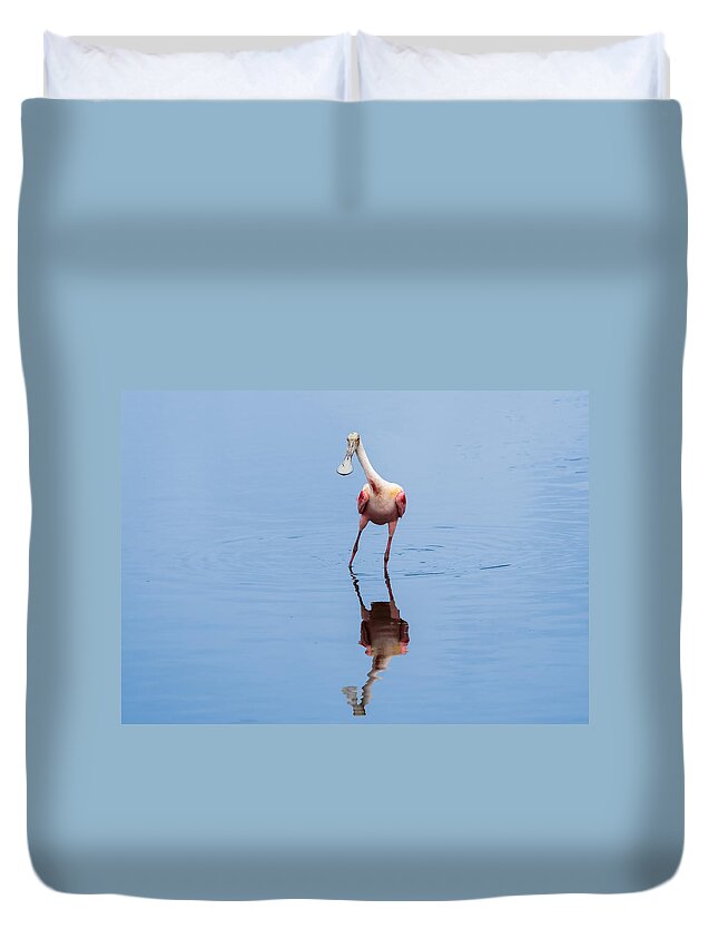 Roseate Spoonbill Duvet Cover featuring the photograph Spoonie Striking a Pose by John M Bailey