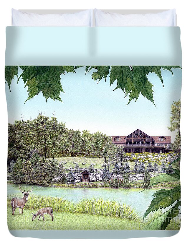 Sporting Clays Duvet Cover featuring the painting Sporting Clays at Seven Springs Mountain Resort by Albert Puskaric