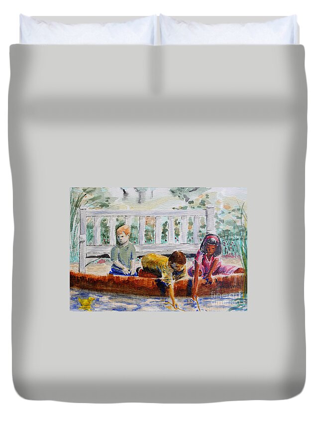 Sokolovich Duvet Cover featuring the painting Spring At The Pond by Ann Sokolovich