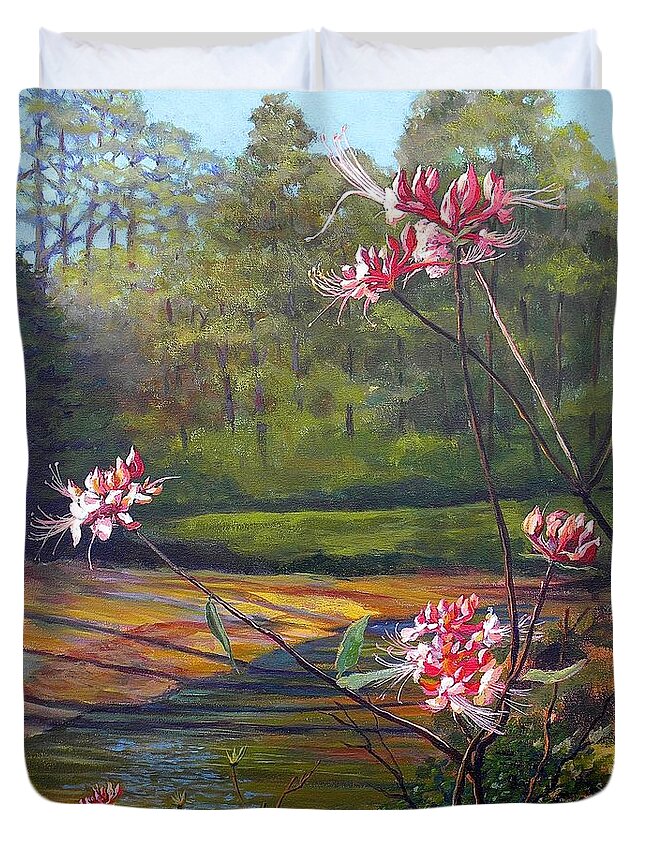 Natchez Trace Duvet Cover featuring the painting Spring Blooms on the Natchez Trace by Jeanette Jarmon