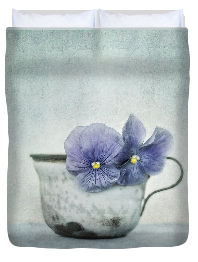 Pansy Duvet Cover featuring the photograph Spring Blues With A Hint Of Yellow by Priska Wettstein
