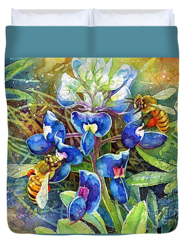 Bluebonnet Duvet Cover featuring the painting Spring Breeze by Hailey E Herrera