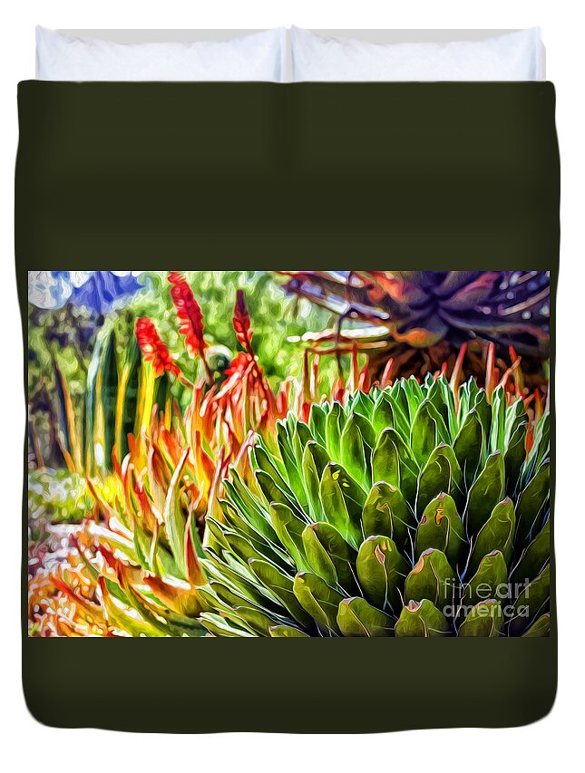 Succulent Duvet Cover featuring the digital art Spring Desert in Bloom by Georgianne Giese
