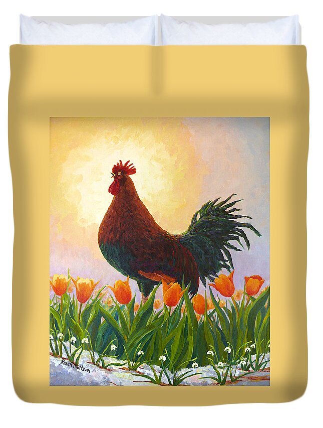 Spring Duvet Cover featuring the painting Spring Fever by Karen Mattson