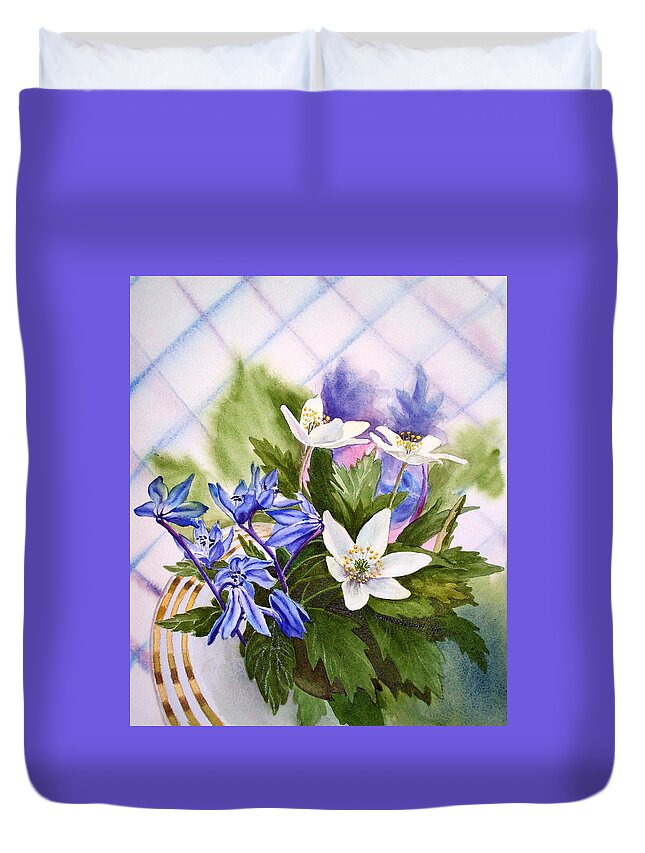 Flowers Duvet Cover featuring the painting Spring Flowers by Irina Sztukowski