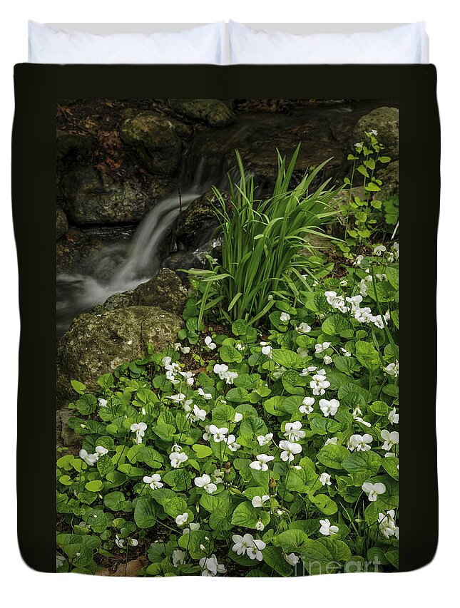 Spring Duvet Cover featuring the photograph Spring flowers near creek by Elena Elisseeva
