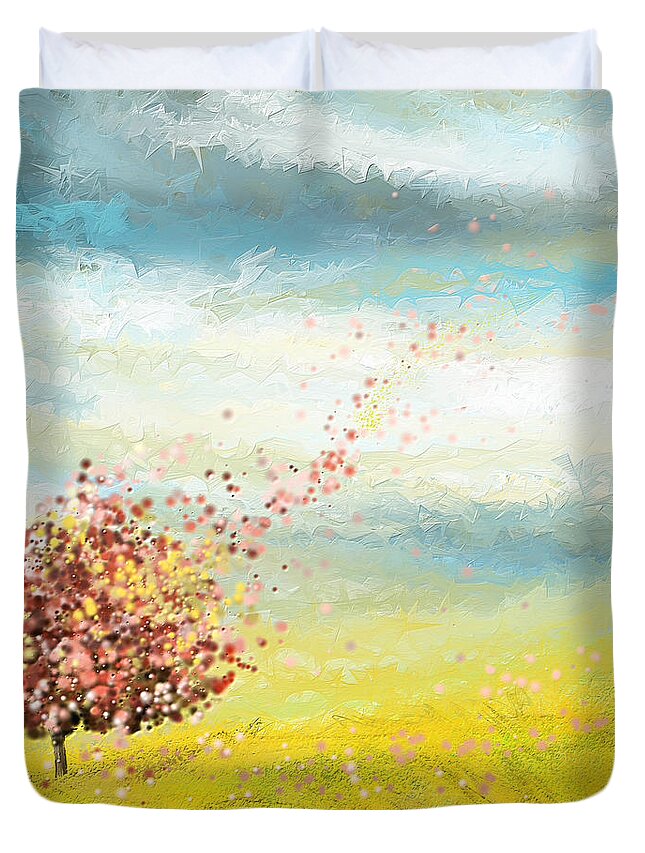 Four Seasons Duvet Cover featuring the painting Spring-Four Seasons Paintings by Lourry Legarde