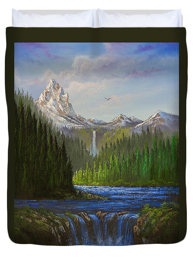 Landscape Duvet Cover featuring the painting Spring In The Rockies by Chris Steele