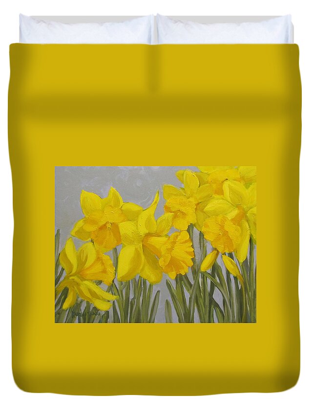 Flowers Duvet Cover featuring the painting Spring by Karen Ilari