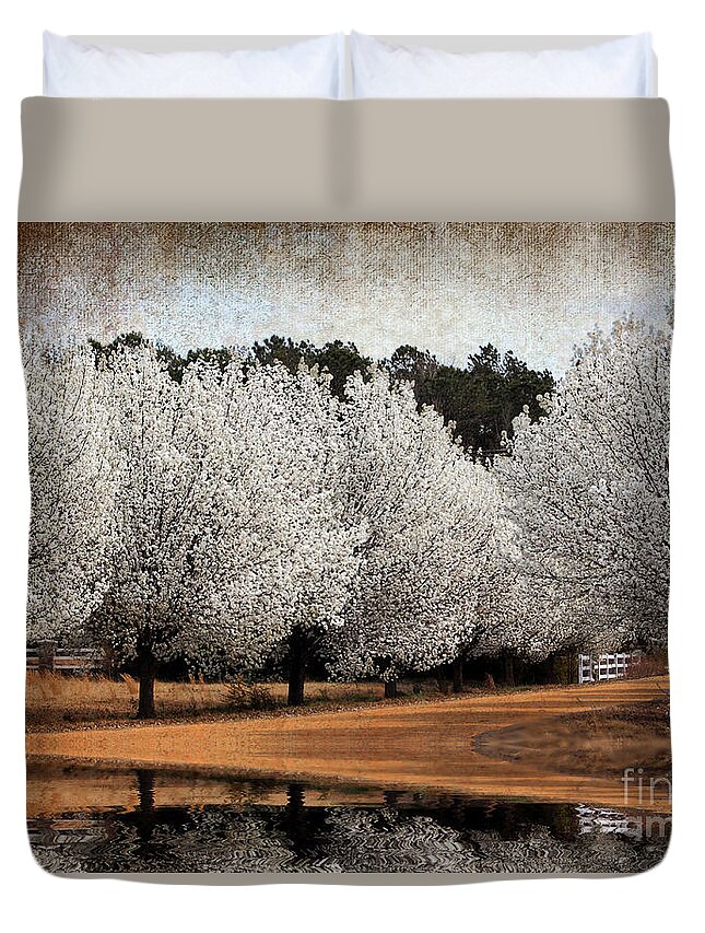 Flowers Duvet Cover featuring the photograph Spring Pear Blossoms by Kathy Baccari