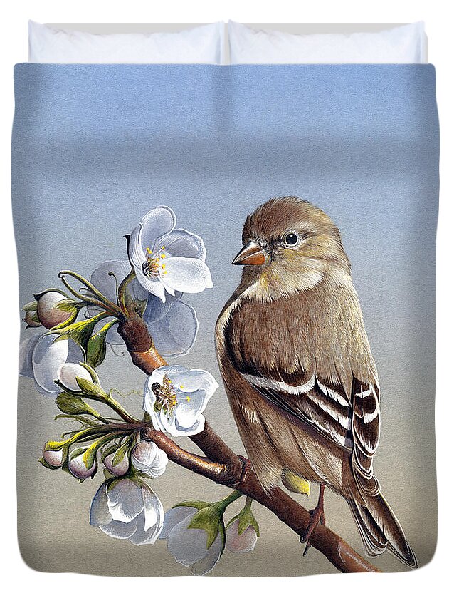 American Goldfinch Duvet Cover featuring the painting Spring Splendor by Mike Brown