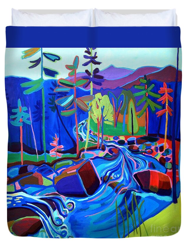 Landscape Duvet Cover featuring the painting Spring Thaw Wildcat River Jackson NH by Debra Bretton Robinson