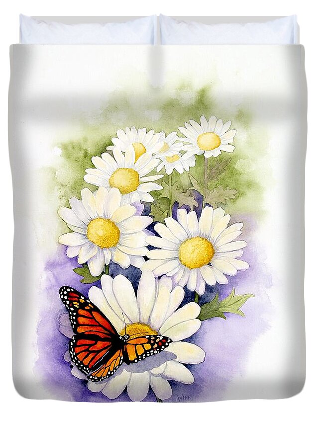 Watercolor Floral Duvet Cover featuring the painting Springtime Daisies by Brett Winn