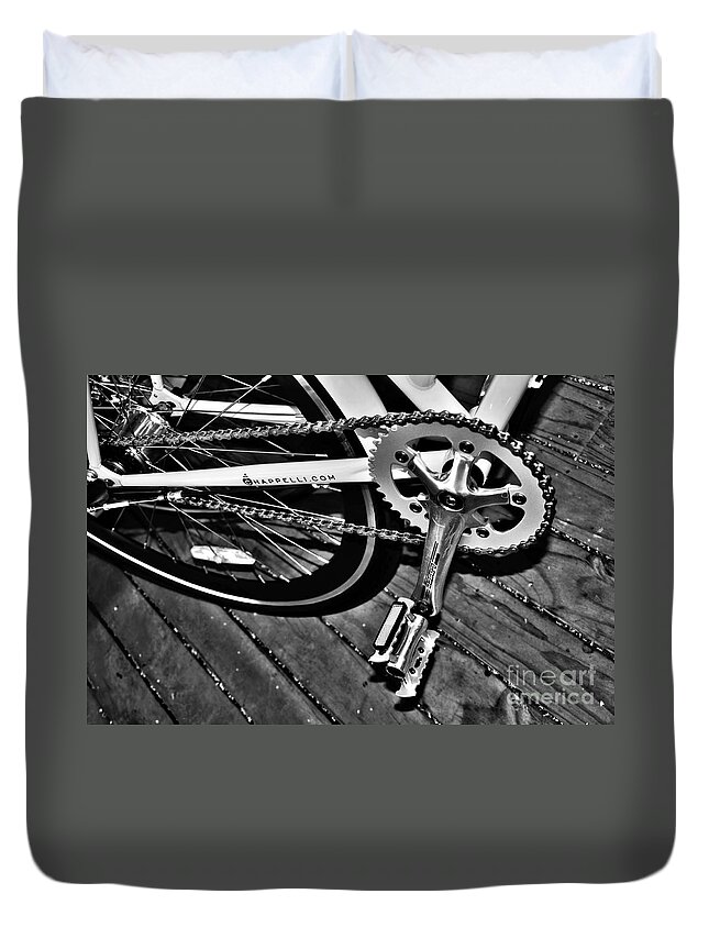 Photography Duvet Cover featuring the photograph Sprocket and Chain - Black and White by Kaye Menner