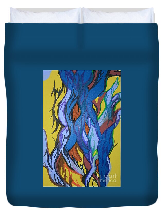 Growth Duvet Cover featuring the painting Sprouting Seed 2 by Mary Mikawoz