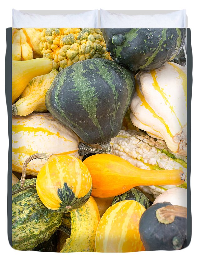 Agriculture Duvet Cover featuring the photograph Squashes in yellow and green by Ingela Christina Rahm