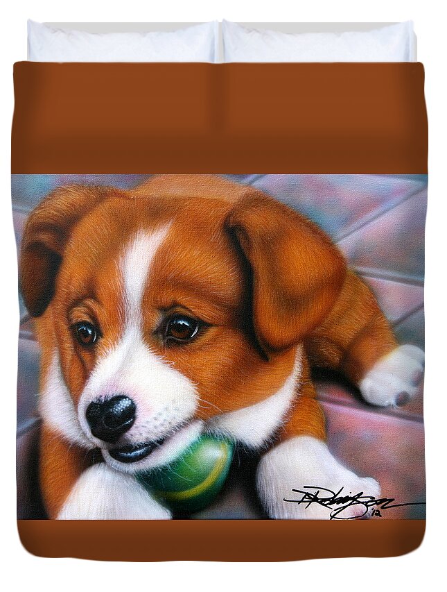 Squeaker Duvet Cover featuring the painting Squeaker by Darren Robinson
