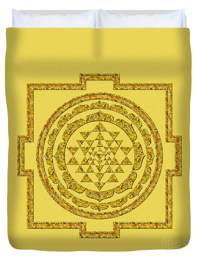 Sri Yantra Duvet Cover featuring the digital art Sri Yantra In Gold by Olga Hamilton