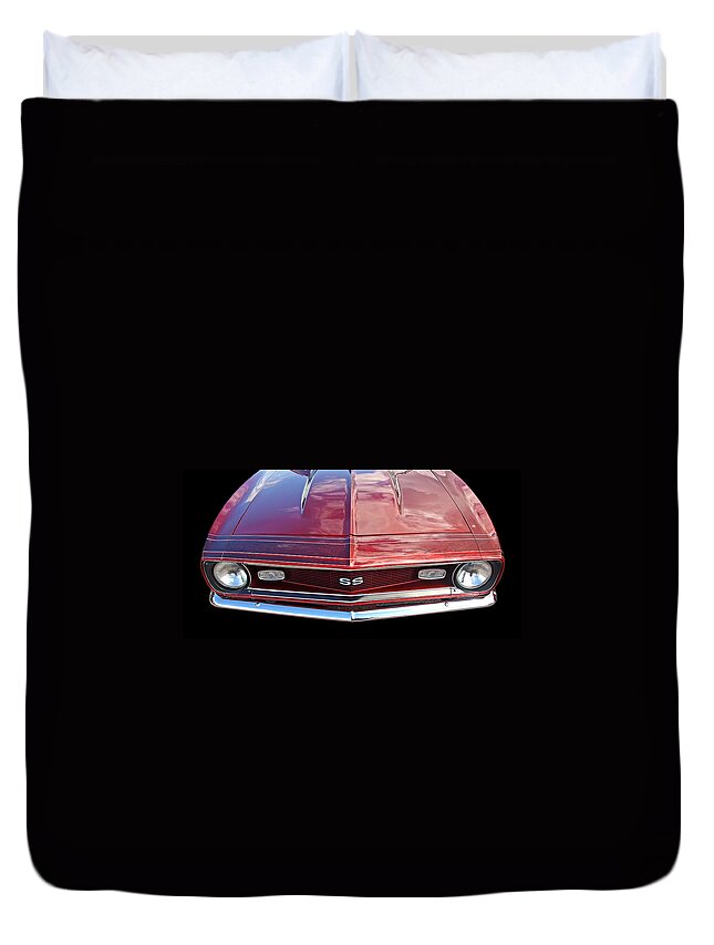 Camaro Duvet Cover featuring the photograph SS Camaro Grille 1968 by Gill Billington