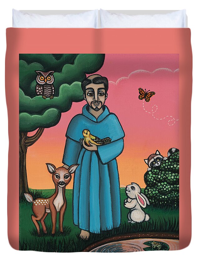 St. Francis Duvet Cover featuring the painting St. Francis Animal Saint by Victoria De Almeida