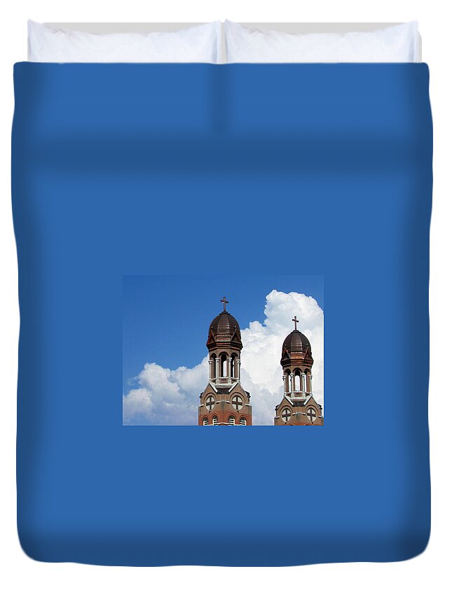Cathedral Duvet Cover featuring the photograph St Francis Xavier Cathedral Spires by David T Wilkinson