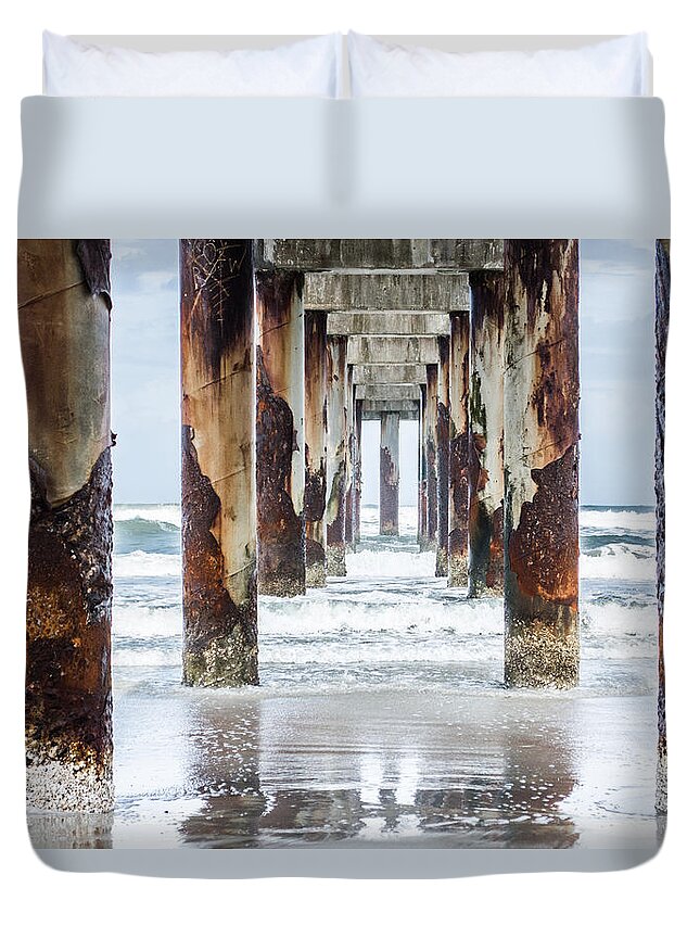Saint Augustine Duvet Cover featuring the photograph St Johns County Ocean Pier In Saint Augustine Florida #2 by Parker Cunningham